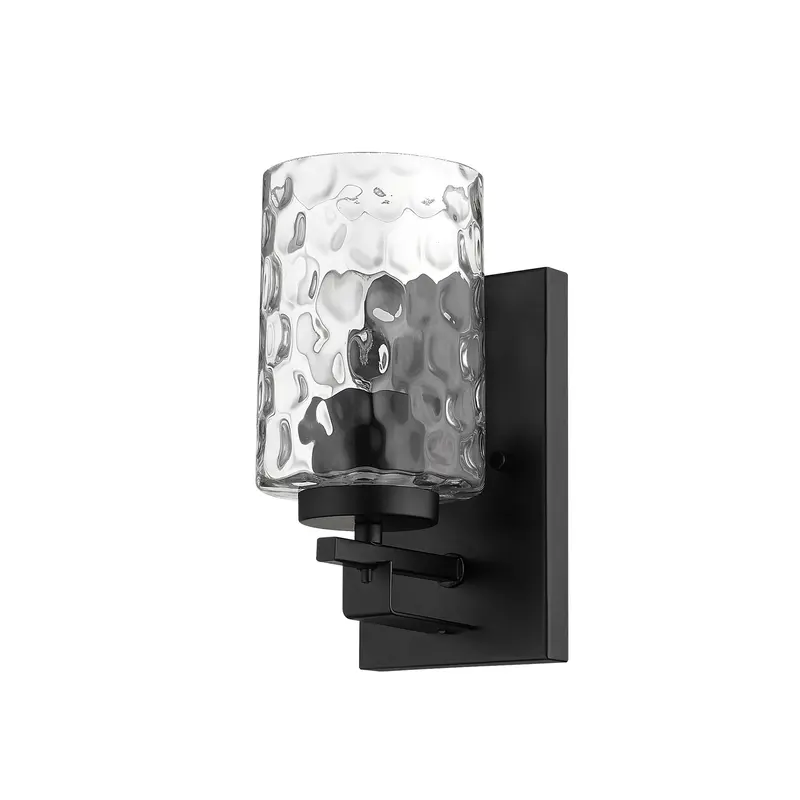 Black Metal and Pebbled Glass Wall Sconce By Homeroots