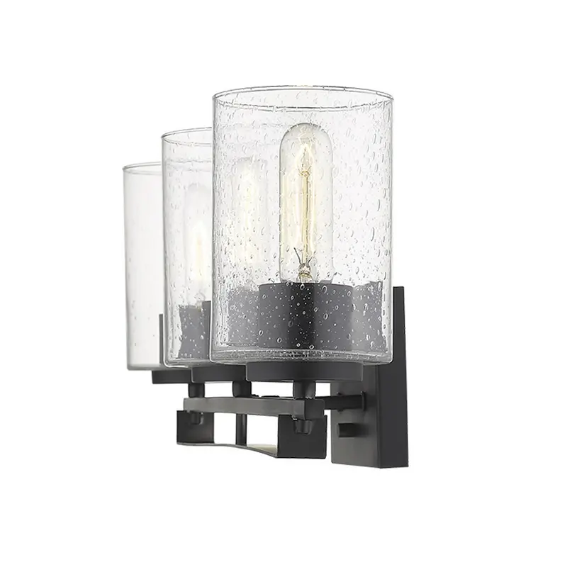 Black Metal and Textured Glass Three Light Wall Sconce By Homeroots