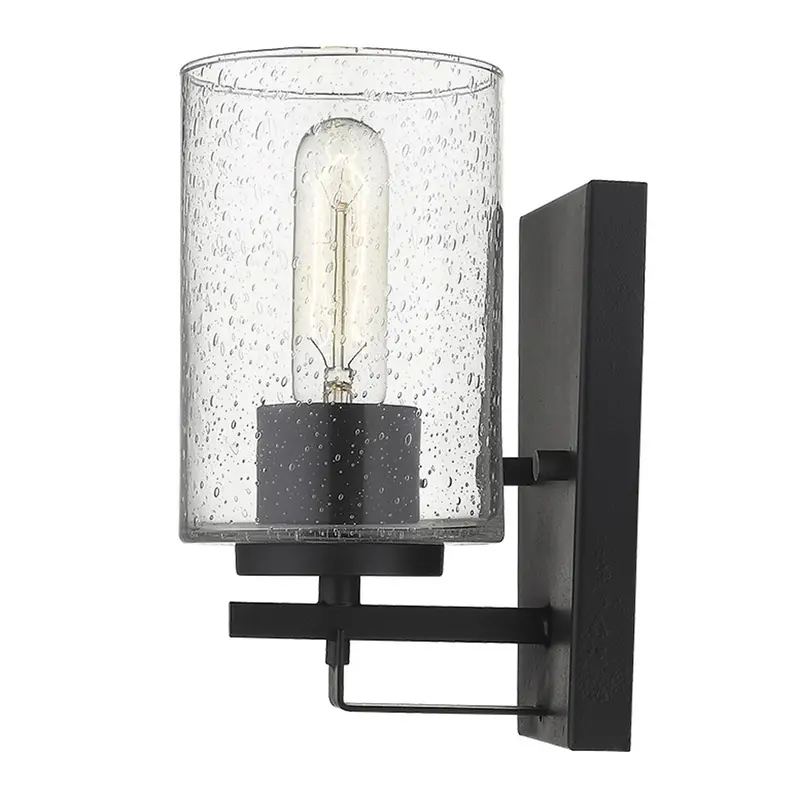 Black Metal and Textured Glass Wall Sconce By Homeroots