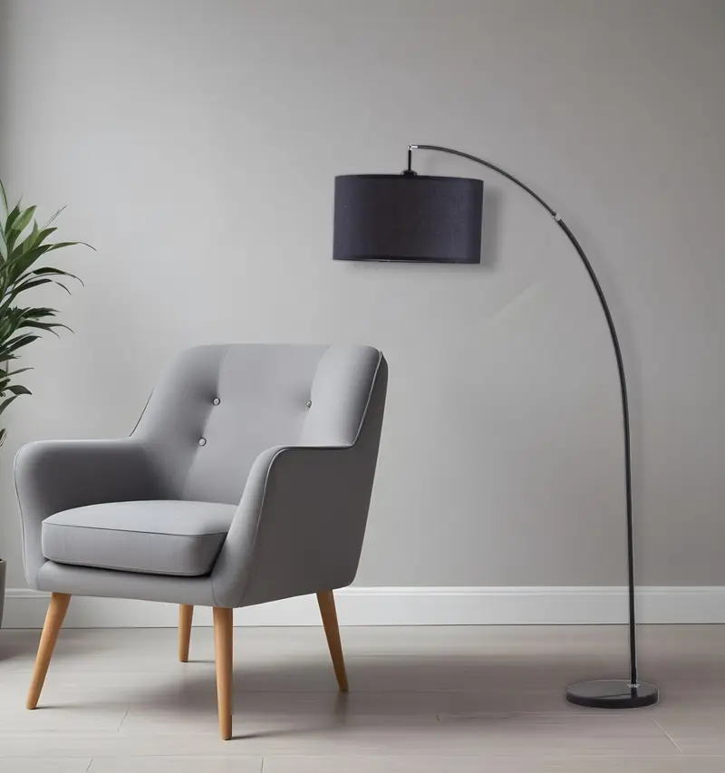 Black Metal Arc Floor Lamp With Black Fabric Drum Shade By Homeroots
