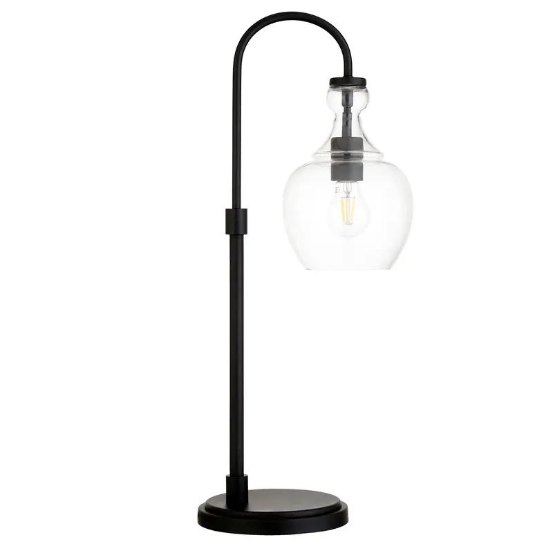 Black Metal Arched Table Lamp With Clear Dome Shade By Homeroots