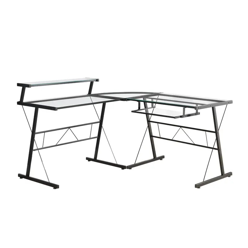 Black Metal Corner with Tempered Glass Computer Desk By Homeroots