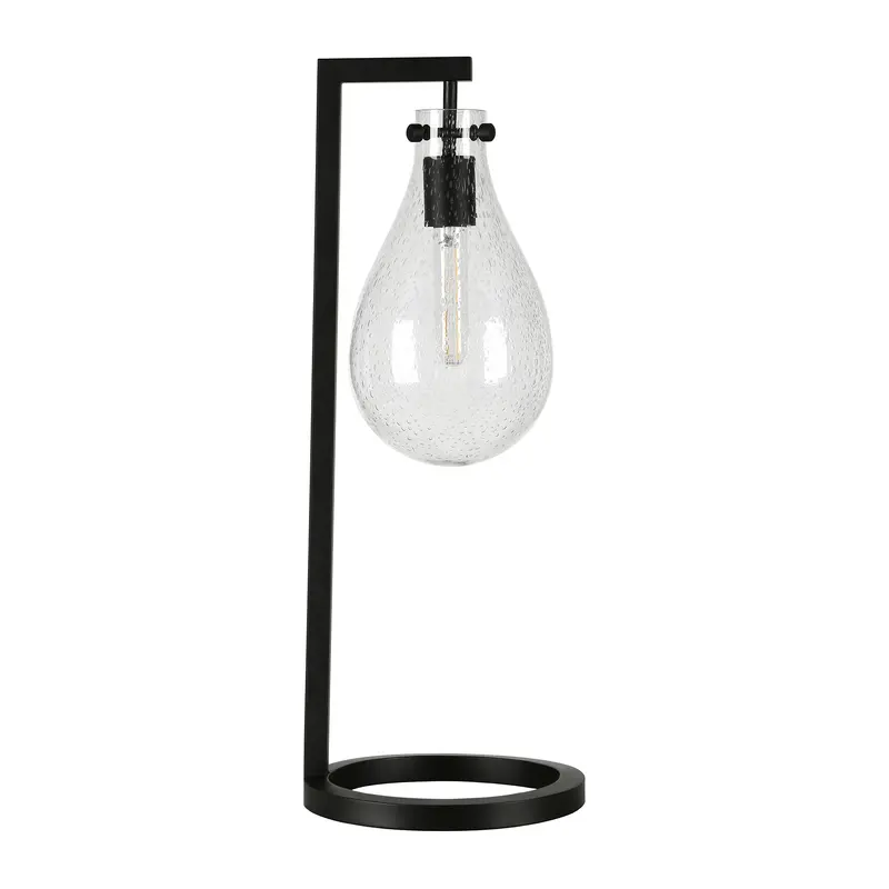 Black Metal Desk Table Lamp With Clear Seeded Novelty Shade By Homeroots