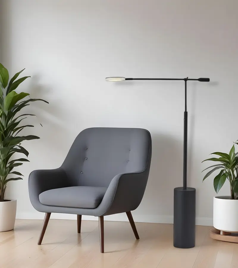 Black Metal LED Light Changing Swing Arm Floor Lamp By Homeroots
