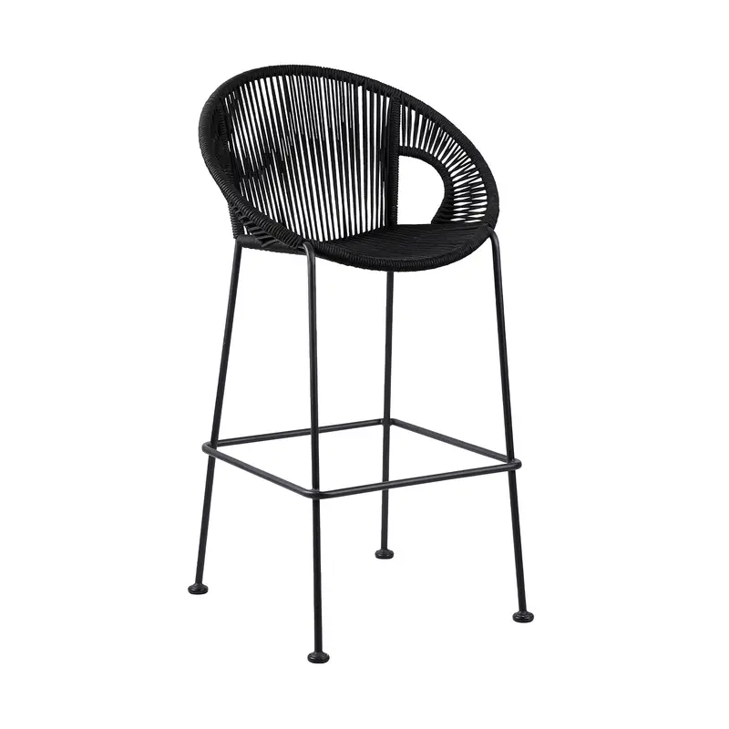 Black Metal Low back Outdoor Counter Height Bar chair with Footrest By Homeroots