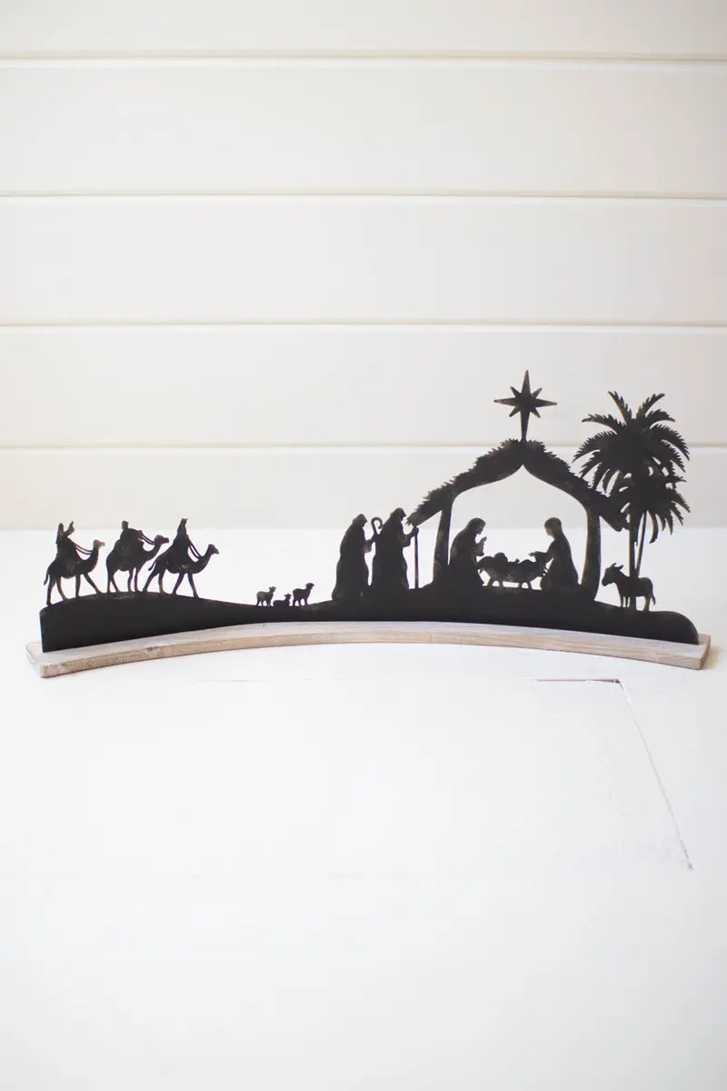 Black Metal Nativity On A Curved White Wood Base (Min 2) By Kalalou