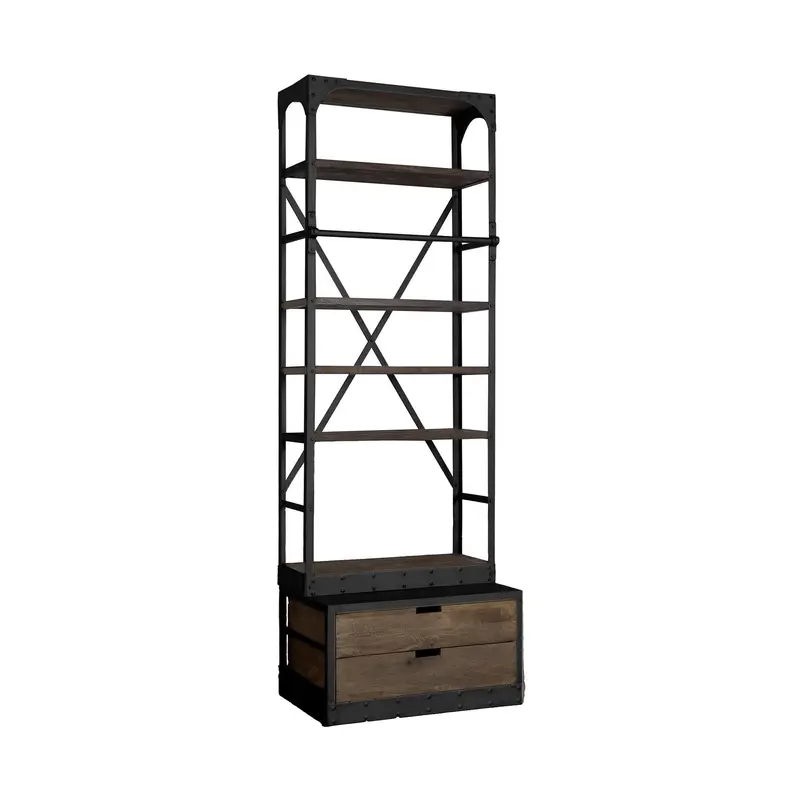Black Metal Shelving Unit with Dark Brown Storage By Homeroots
