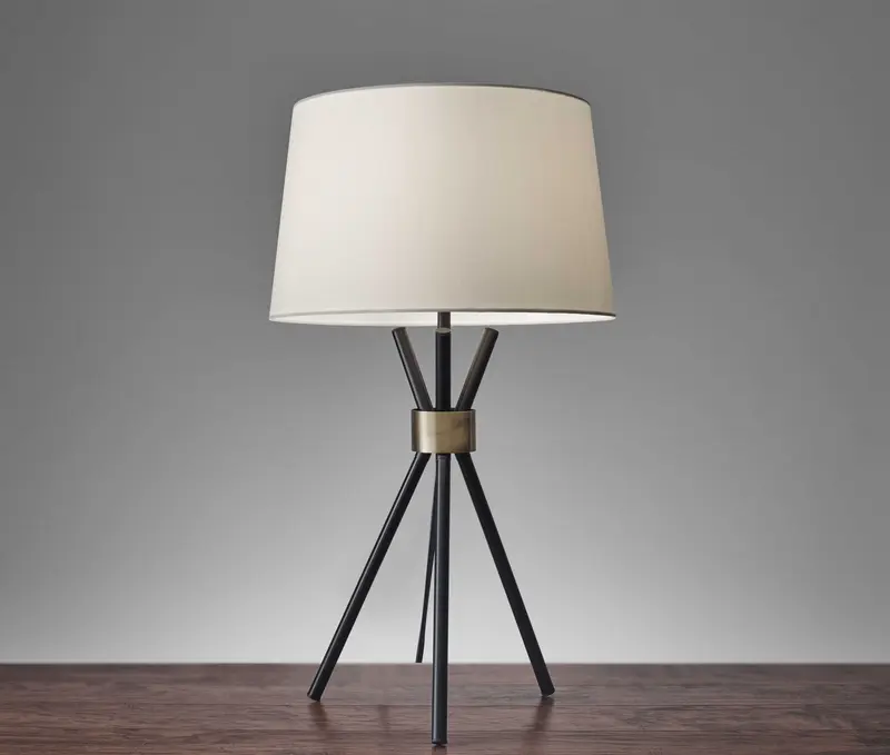 Black Metal Tripod Leg with Antique Brass Accent Table Lamp By Homeroots