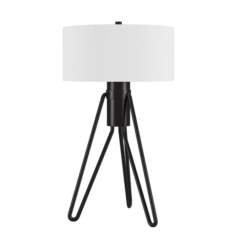 Black Metal Two Light Tripod Table Lamp With White Drum Shade By Homeroots