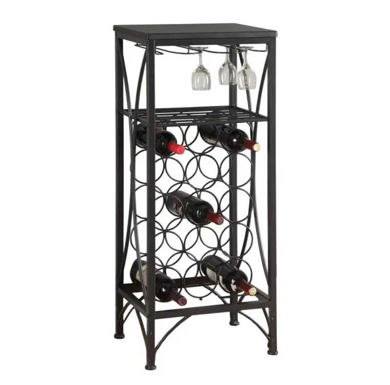 Black Metal Wine Bottle and Glass Rack Home Bar By Homeroots