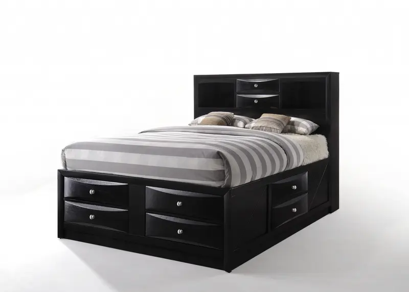 Black Multi-Drawer Wood Platform Full Bed With Pull Out Tray By Homeroots