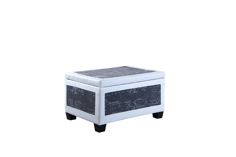 Black Postcard Faux Leather Storage Bench and Two Ottomans By Homeroots - 469417
