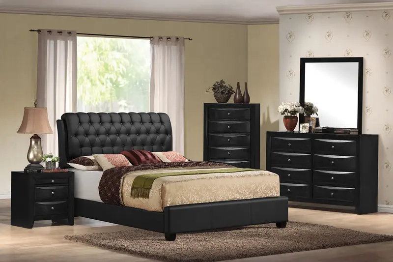 Black Pu Button Tufted Queen Bed By Homeroots