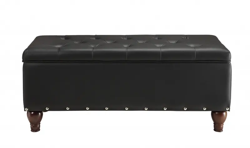 Black PU Upholstery Wood Leg Bench wStorage By Homeroots