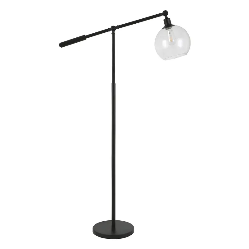 Black Reading Floor Lamp With Clear Seeded Glass Globe Shade By Homeroots