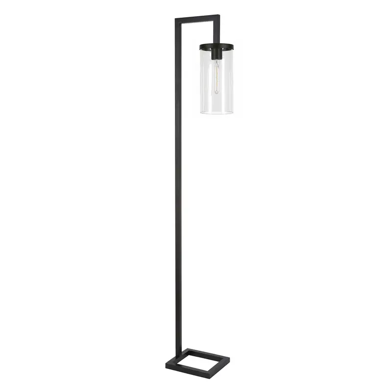 Black Reading Floor Lamp With Clear Transparent Glass Drum Shade By Homeroots