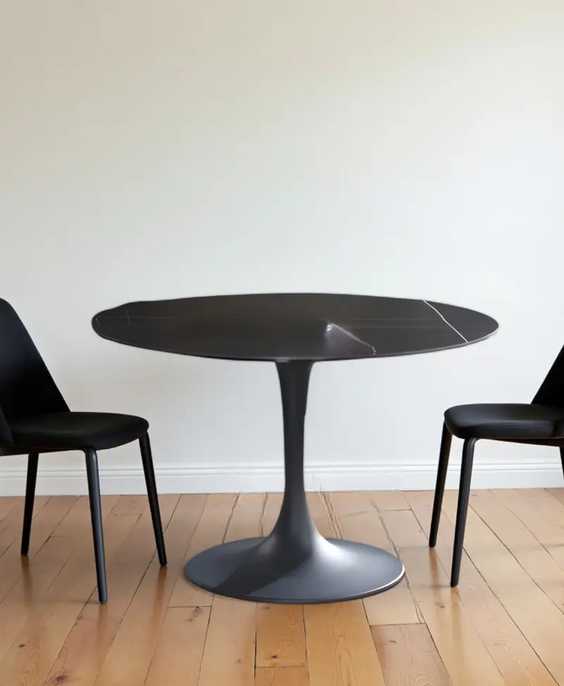 Black Rounded Ceramic And Metal Pedestal Base Dining Table By Homeroots
