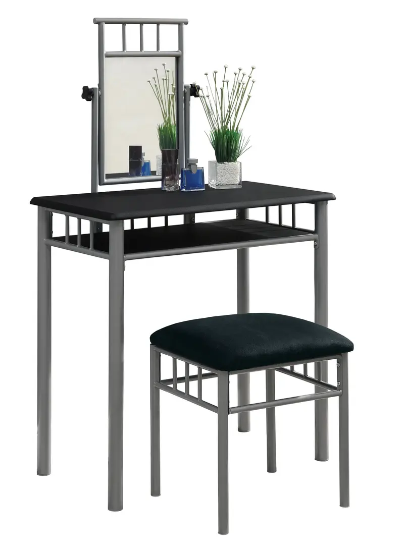 Black Silver Foam Metal Microfiber Vanity Set 2Pcs By Homeroots