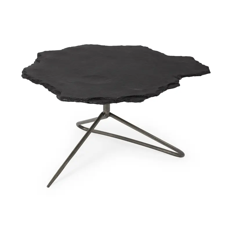 Black Slate Iron Framed Coffee Table By Homeroots