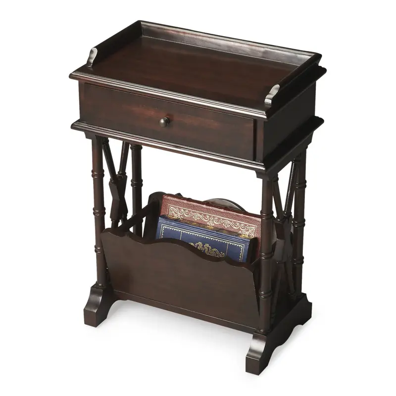 Black Solid and Manufactured Wood End Table With Drawer And Shelf With Magazine Holder By Homeroots