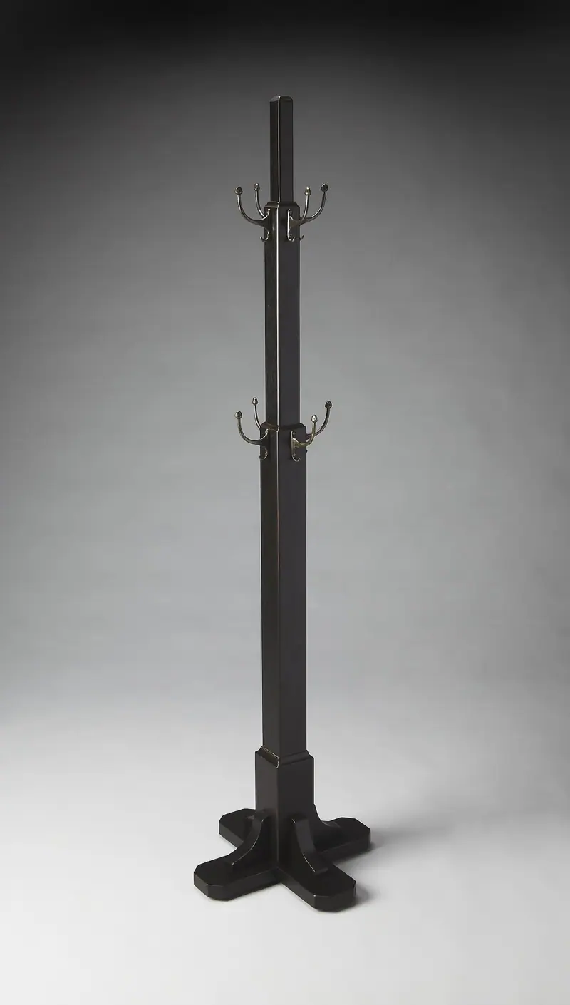 Black Solid Hardwood Coat Tree Rack By Homeroots