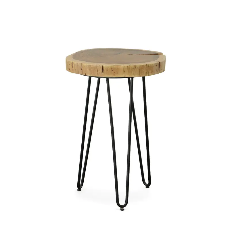 Black Solid Wood And Iron Round End Table By Homeroots