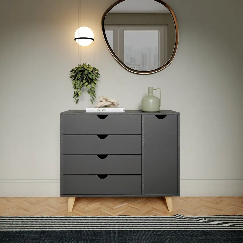 Black Solid Wood Four Drawer Combo Dresser By Homeroots