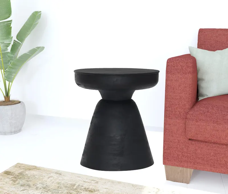Black Solid Wood Round End Table By Homeroots