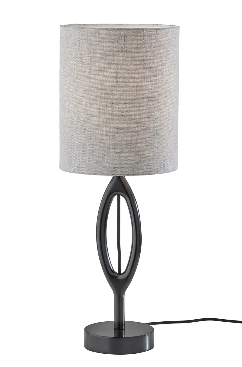 Black Solid Wood Round Table Lamp With Gray Drum Shade By Homeroots