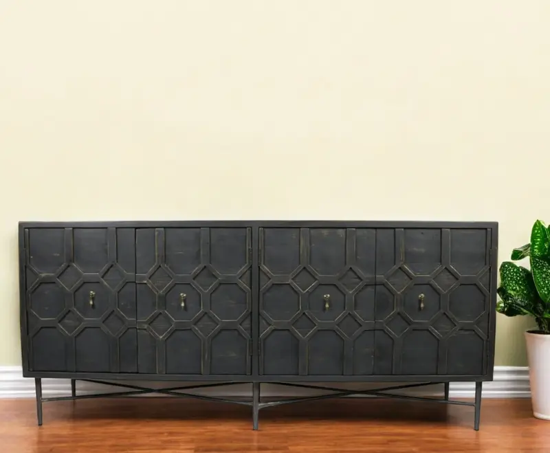 Black Solid Wood Sideboard with Four Doors By Homeroots