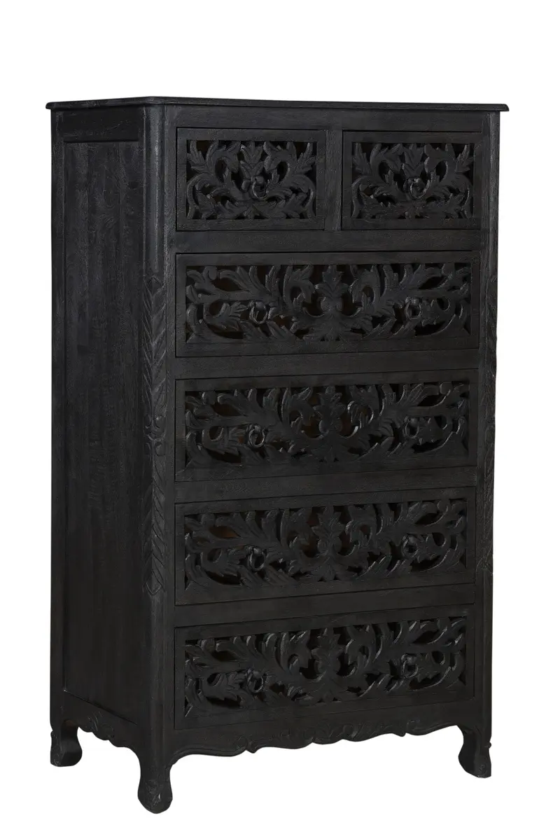 Black Solid Wood Six Drawer Chest By Homeroots