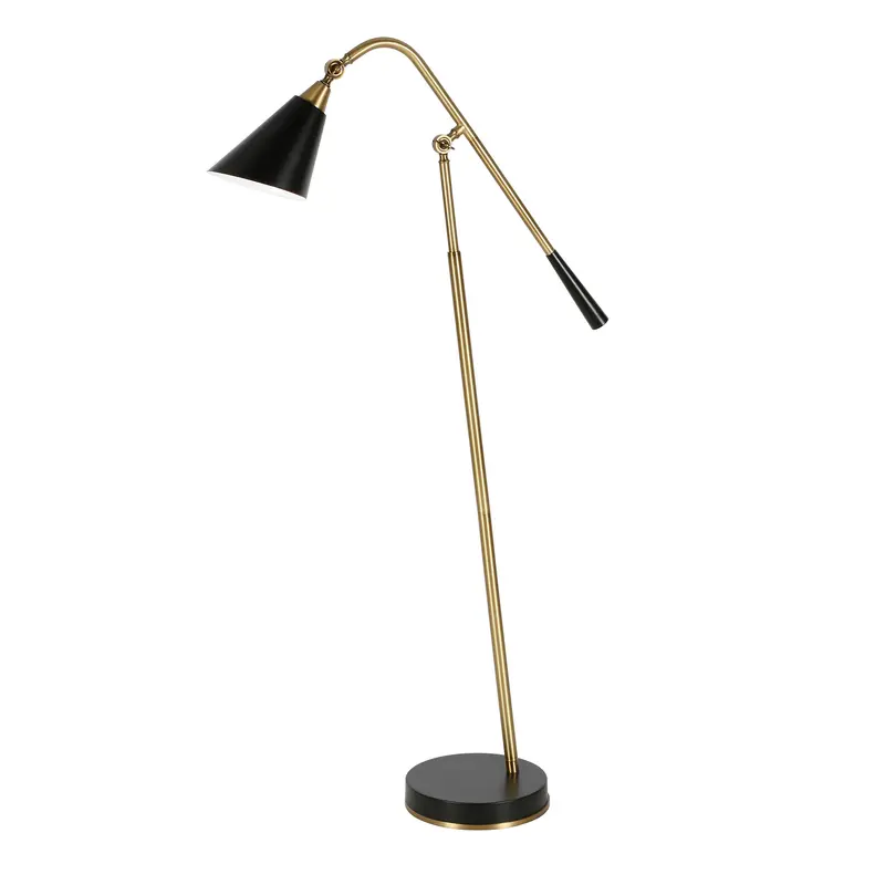 Black Swing Arm Floor Lamp With Black Cone Shade By Homeroots