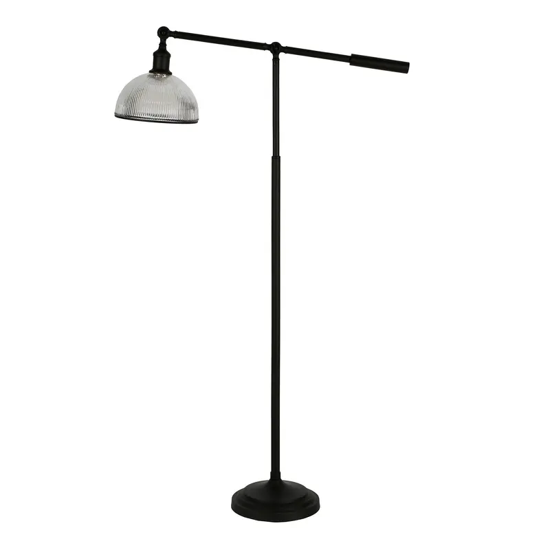 Black Swing Arm Floor Lamp With Clear Glass Dome Shade By Homeroots