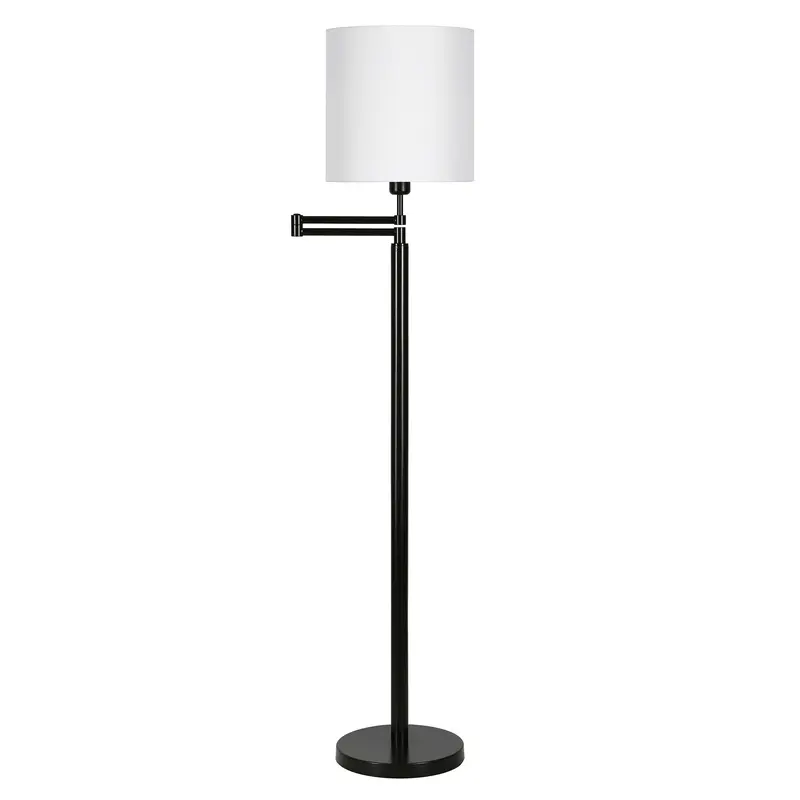 Black Swing Arm Floor Lamp With White Frosted Glass Drum Shade By Homeroots