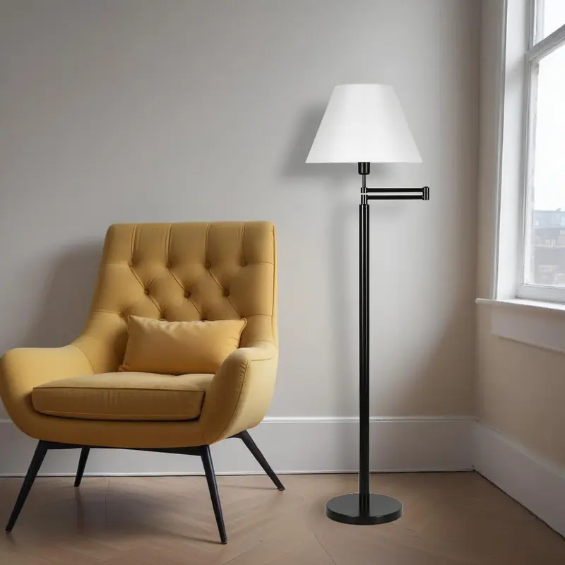 Black Swing Arm Floor Lamp With White Frosted Glass Empire Shade By Homeroots