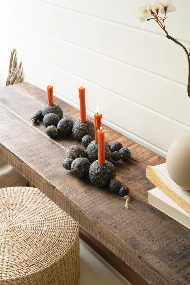 Black Tabletop Clay Beads Taper Holder By Kalalou