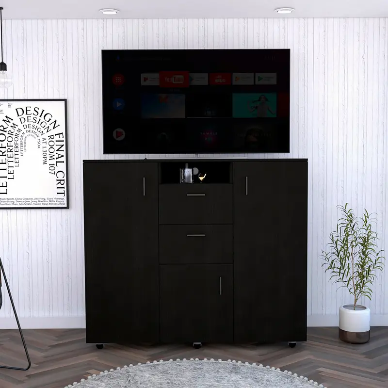 Black Three Door Closet with Two Drawers By Homeroots