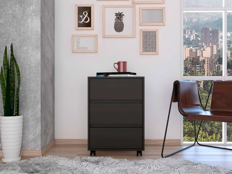 Black Three Drawer Rolling Cabinet By Homeroots