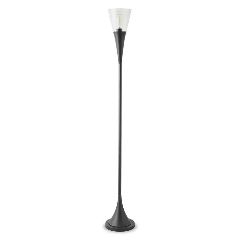 Black Torchiere Floor Lamp With Clear Seeded Glass Cone Shade By Homeroots