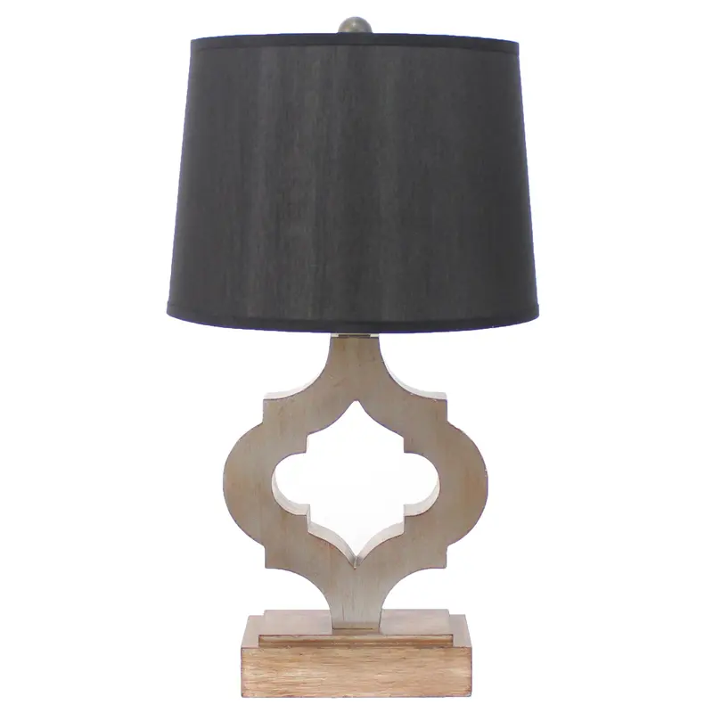 Black Traditional Wooden Linen Shade - Table Lamp By Homeroots