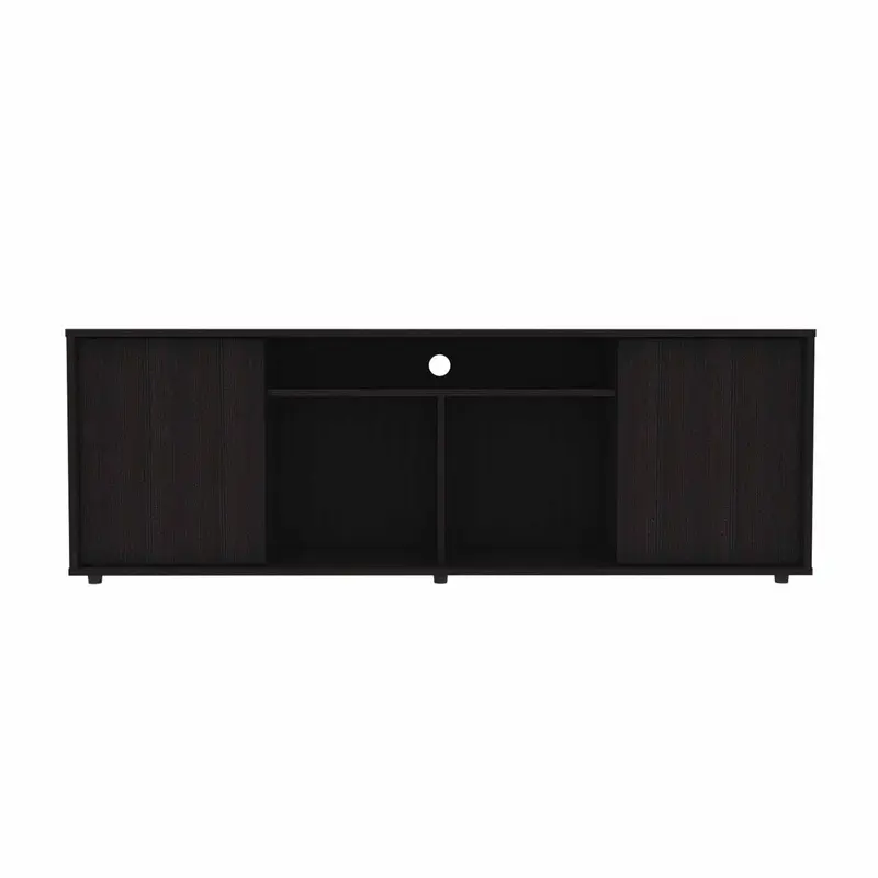 Black TV Stand Media Center with Two Cabinets By Homeroots