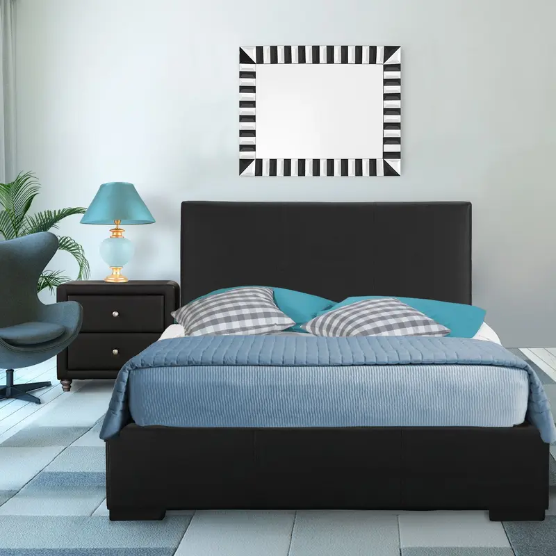 Black Upholstered Queen Platform Bed With Nightstand By Homeroots
