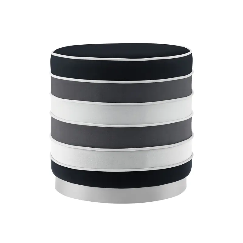 Black Velvet And Silver Round Striped Ottoman By Homeroots