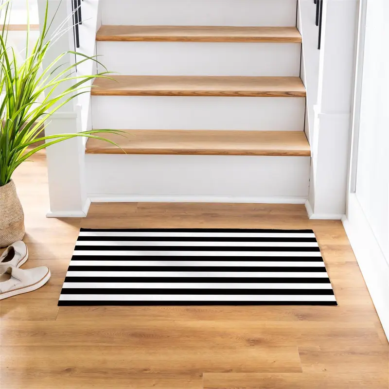 Black & White Horizontal Stripes Washable Mat 24"x36"