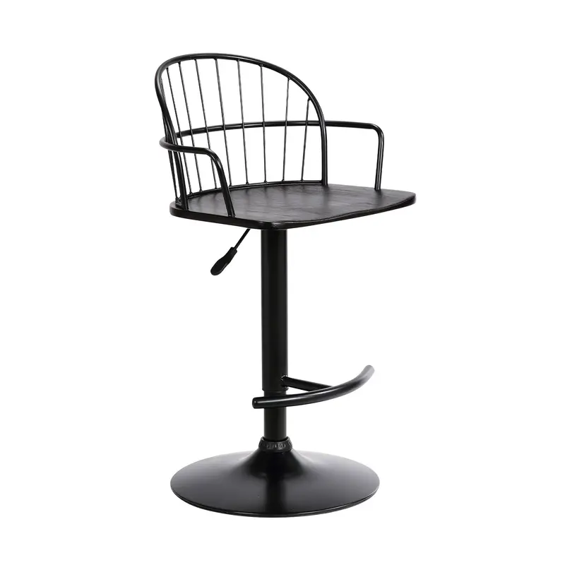Black Wood and Metal Adjustable Curve Back Bar Stool By Homeroots