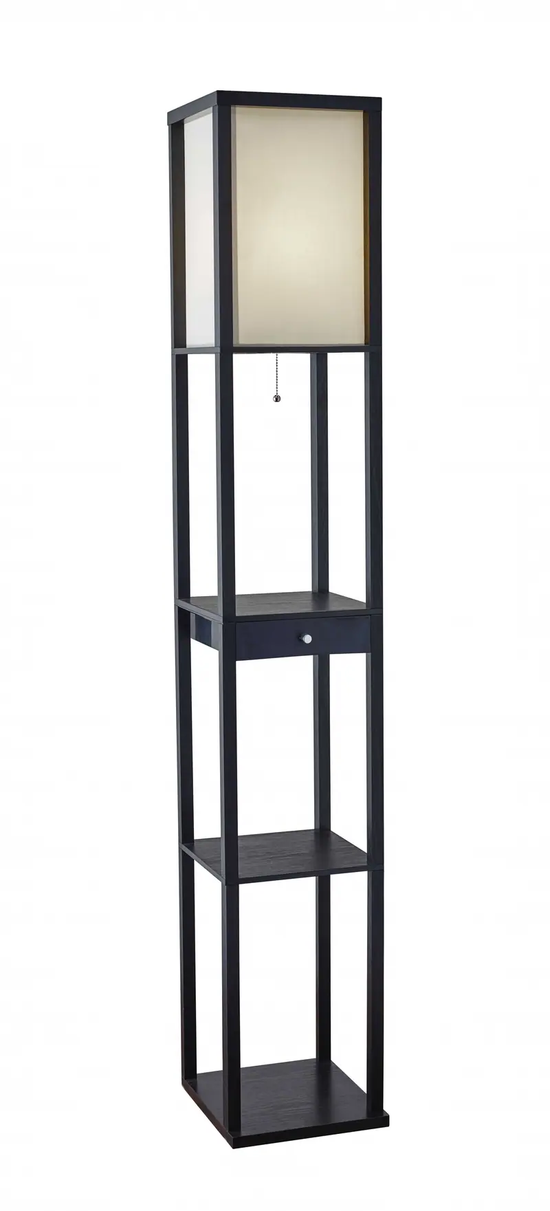 Black Wood Finish Floor Lamp with Display Shelf and Storage Drawer By Homeroots
