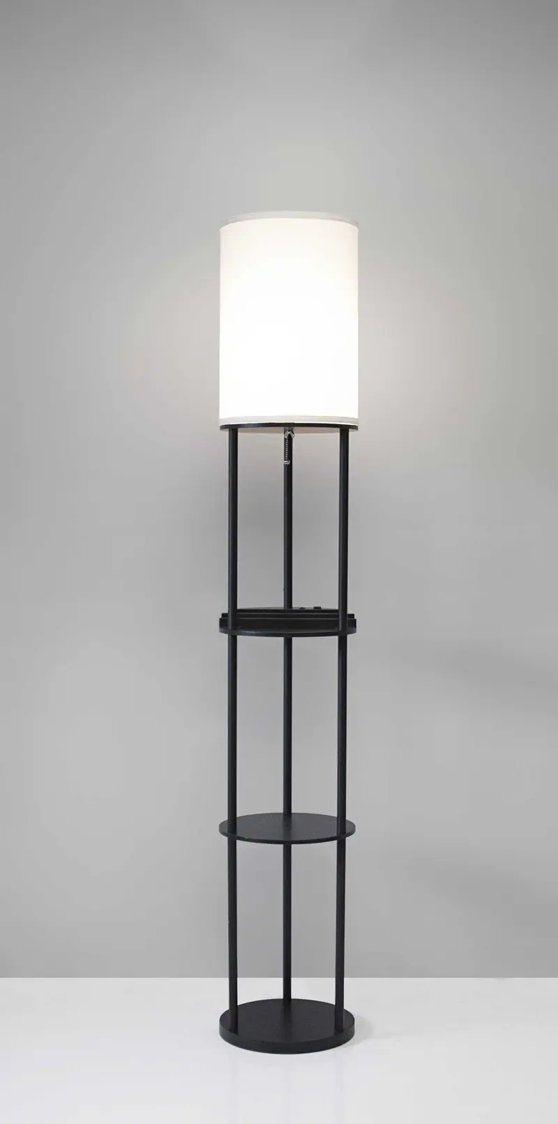 Black Wood Floor Lamp with Circular USB Charging Station Shelf By Homeroots