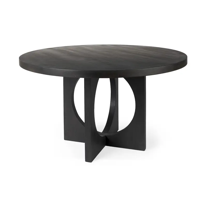 Black Wood Round Geometric Dining Table By Homeroots