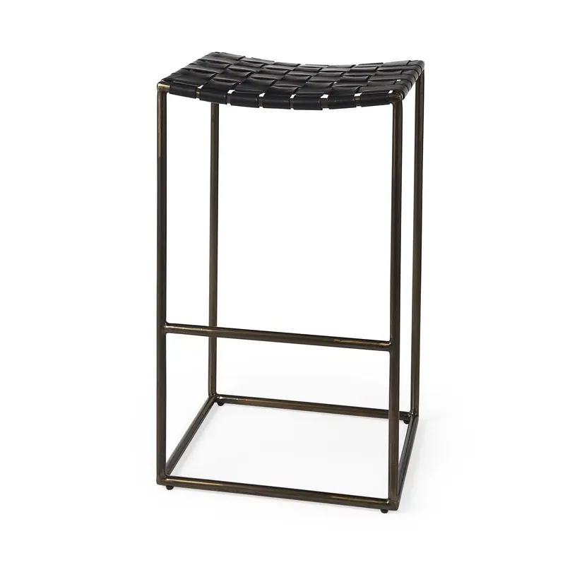 Black Woven Leather Bar Stool By Homeroots