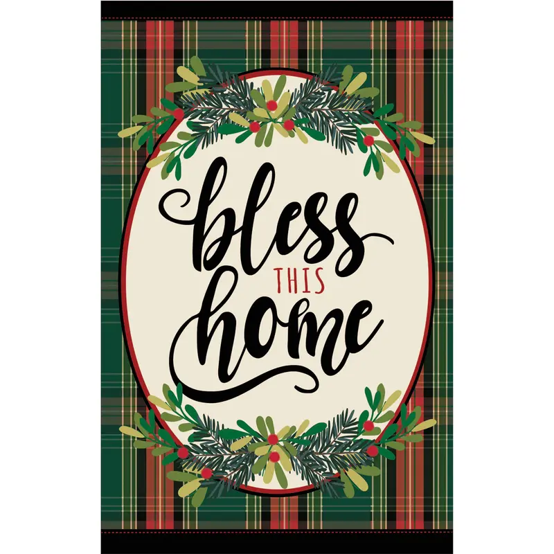 Bless This Home Plaid Garden Linen Flag,14l10014